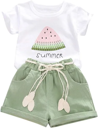 Vista 19 de YOUNGER TREE - Conjunto de ropa para bebés y niñas, camiseta de sandía y pantalones cortos de lino con cinturón, conjunto de verano lindo Abeja feliz