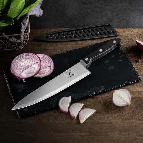 Vista 6 de COKUMA Cuchillo de cocina, juego de 3 cuchillos con funda, cuchillo de chef de 8 pulgadas, cuchillo utilitario de 4.5 pulgadas, cuchillo de chef