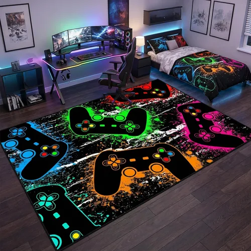 Vista 14 de Alfombra de suelo con estampado de videojuegos 3D para niños, alfombra pequeña roja para dormitorio, tapete de piso para habitación de niños