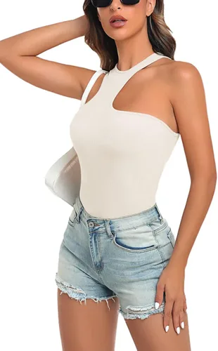 Vista 4 de Donnalla Body sexy sin mangas acanalado para mujer, body ajustado de verano
