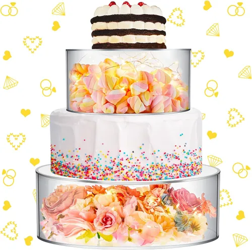 Vista 10 de Sunnyray 2 piezas de soportes acrílicos para pasteles para mesa de postres, con relleno transparente, elevador de pasteles y niveles de cupcakes
