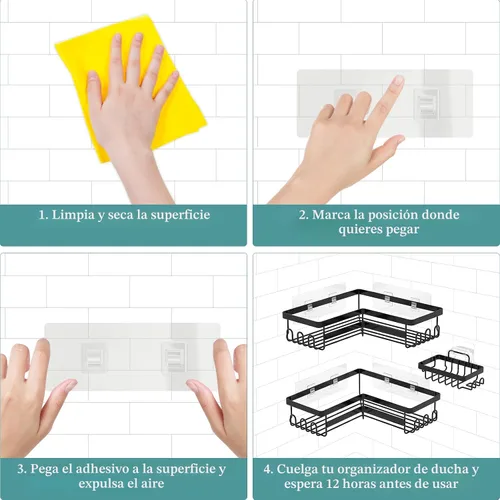 Vista 7 de StorageRight Organizador de ducha de esquina, paquete de 3 accesorios de baño adhesivos con soporte para jabón, estante organizador de ducha