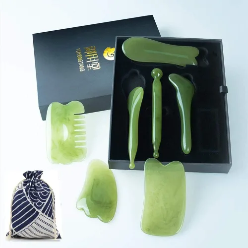 Vista 4 de 7 Piezas Herramienta de Masaje de Raspado Gua Sha, Juego de Herramientas de Masaje de Resina Natural GuaSha para Liberación de Cara, Espalda