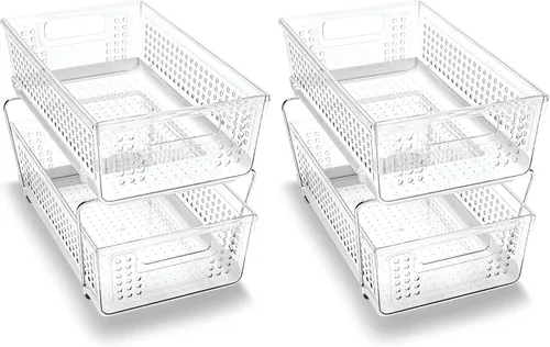 Vista 9 de madesmartOrganizador de 2 niveles, cestas de almacenamiento de deslizamiento multiusos con asas, claro