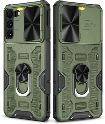Vista 8 de Caka Funda para Samsung Galaxy S22 con soporte y funda para cámara, color Negro