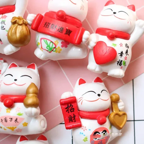 Vista 8 de Figuras de gato de la suerte, 8 piezas, mini Maneki Neko, gatos de la suerte, gatos de la suerte, gato japonés de la fortuna, kawaii gato japonés