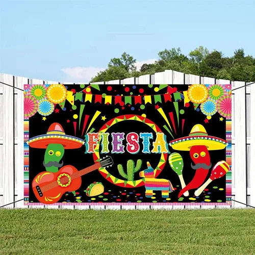 Vista 5 de Telón de fondo de fiesta mexicana, decoración de fiesta de carnaval del Cinco de Mayo, suministros de fiesta, suministros de fiesta, pancarta