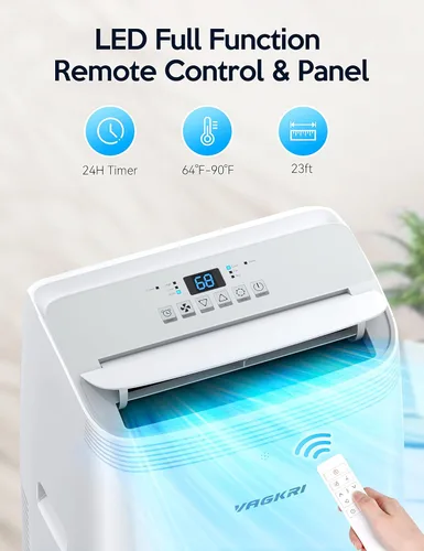 Vista 6 de VAGKRI Aire acondicionado portátil de 12,000 BTU, CA 3 en 1 con ventilador y deshumidificador, enfría hasta 450 pies cuadrados, unidad de CA de bajo