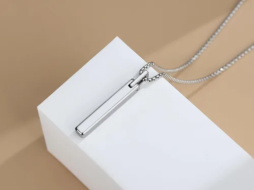 Vista 4 de COAI Collar de barra de acero de tungsteno para hombres y mujeres, collar de dioscollar de plata de 20 a 26 pulgadas