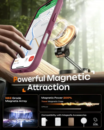Vista 829 de TOCOL Funda para iPhone 11, compatible con Magsafe, protección completa de cámara, imanes integrados, protección contra caídas, funda translúcida