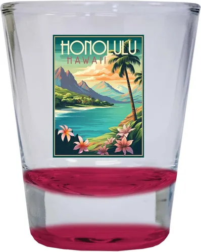 Vista 7 de Honolulu Hawaii C Souvenir - Vaso de chupito redondo de 1.5 onzas, color azul, paquete de 2