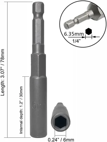 Vista 3 de Llave de vaso de 1/4 de pulgada con vástago hexagonal profunda, adaptador de llave eléctrica, herramienta de taladro de tuerca, 2 piezas (0.236 in)