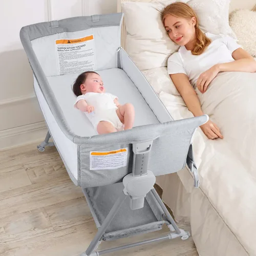 Vista 7 de BIERUM Moisés de bebé para bebé – Moisés de noche ajustable de 7 alturas con ruedas bloqueables, fácil de montar, cuna portátil con bolsa
