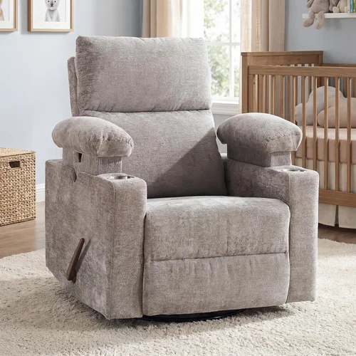 Vista 15 de Glider - Silla reclinable para guardería con reposabrazos ajustables, mecedora con masaje y calor, mecedora giratoria con reposacabezas ajustable