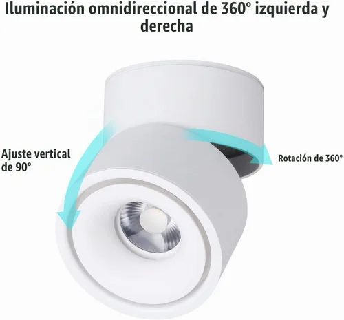 Vista 7 de Foco LED de Techo - Luz de Pared Downlight de Techo Ajustable 360° Iluminación LED COB Lámpara de Pared o Luz Puntual Blanco Frío 6000K / Blanco