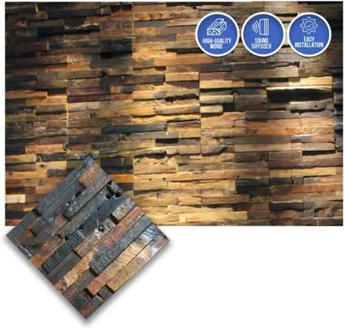 Vista 13 de Arrowzoom 1 Panel de arte de pared de madera de Finlandia de alto grado estilo bloque estético Difusor de sonido acústico STC 27 Home Studio
