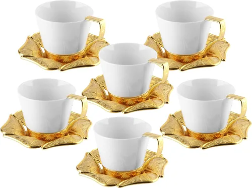 Vista 2 de LaModaHome Juego de 6 tazas de café expreso con platillos, tazas de café griego árabe turco de porcelana para mujeres, hombres, adultos, invitados