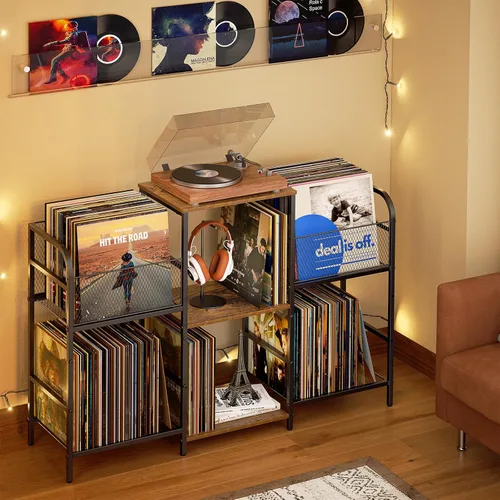 Vista 7 de 3IngSeagulls Soporte para tocadiscos con almacenamiento de vinilo, almacenamiento de discos para más de 350 álbumes, soporte para tocadiscos