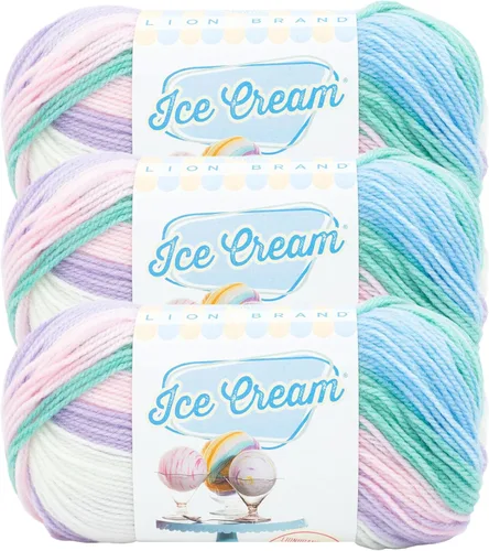 Vista 54 de Lion Brand Yarn, Hilo para Bebé Ice Cream para tejer, ganchillo y manualidades, Baseball Nut, 1 paquete, fibra acrílica colorida de peso DK