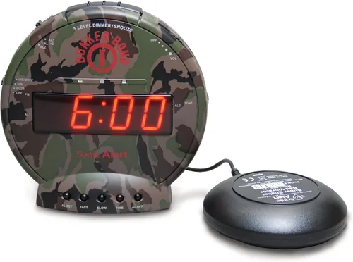Vista 11 de Sonic Bomb - Reloj despertador doble extra fuerte con vibrador de cama, negro Sonic Alert vibrante, para personas de sueño pesado, batería