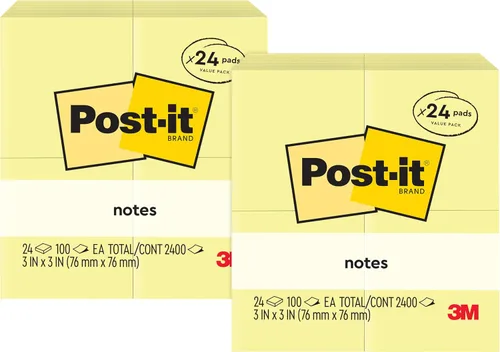 Vista 13 de Post-it Notas, 3 x 3 pulgadas, 24 blocs de notas adhesivas, 100 hojas por bloc, la icónica nota amarilla canaria, suministros escolares y productos