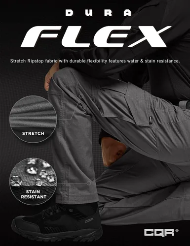 Vista 6 de CQR Men's Flex Ripstop Tactical Pants, Water Resistant Stretch Cargo Pants, Lightweight EDC Hiking Work Pants