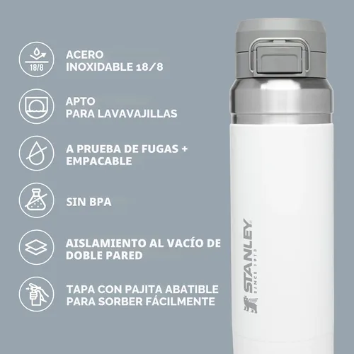 Vista 4 de Stanley Quick Flip GO - Botella de agua de 24 onzas Tapa con botón pulsador A prueba de fugas y empacable para viajes y deportes Acero