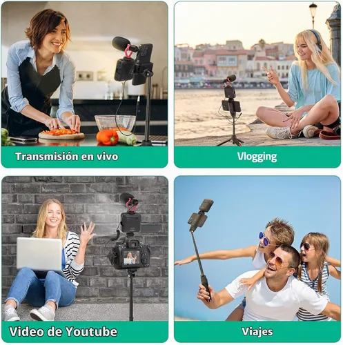 Vista 6 de Kit de videoblogs para teléfono inteligente con luz LED, soporte para teléfono, micrófono, trípode, bolsa de transporte, kit de inicio de YouTube