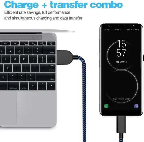 Vista 5 de Cable USB tipo C, 5 unidades (3/3/6/6/10 pies) de nailon trenzado USB C Cable de carga rápido compatible con Samsung Galaxy S9 S8 Note 9 Note 8