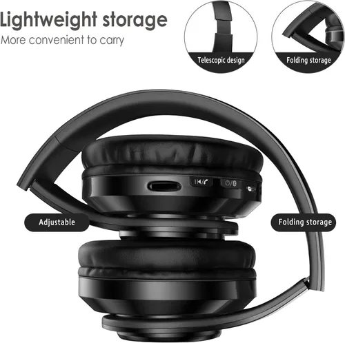 Vista 3 de Auriculares inalámbricos Bluetooth 2022, luces LED coloridas, cómodos auriculares plegables sobre la oreja con micrófono integrado, FM, ranura