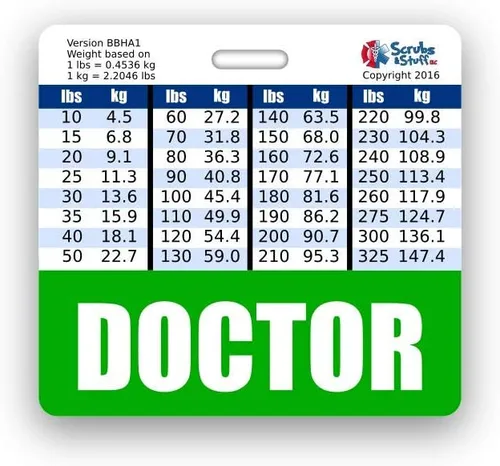 Vista 15 de Doctor Badge Buddy - Tablas de conversión horizontales con altura y peso (tamaño grande, negro)