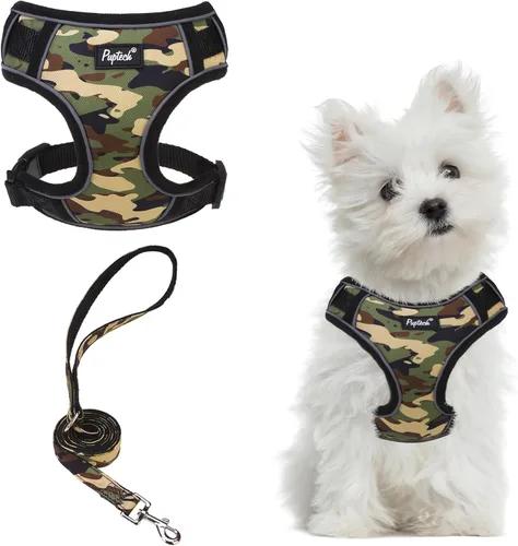 Vista 16 de PUPTECK Juego de arnés y correa para perro pequeño, arnés ajustable sin tirones para cachorro, chaleco de malla suave reflectante para mascotas