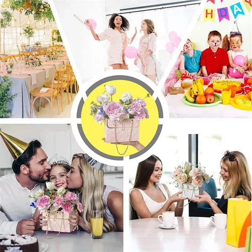 Vista 7 de Caja de regalo de papel de flores con cadena de metal, cajas de flores portátiles, cajas para arreglos florales, cajas de flores para arreglos, 4