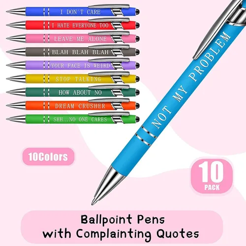 Vista 2 de 10 bolígrafos inspiradores motivacionales con frases, bolígrafo con punta de lápiz capacitivo, lápiz capacitivo, mensajes, juego de bolígrafos