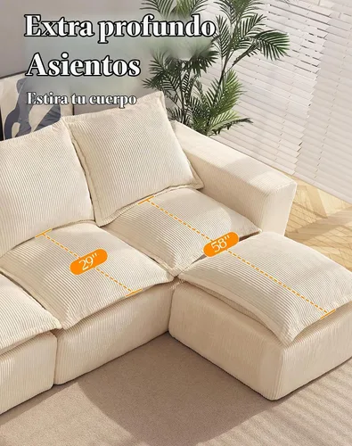 Vista 5 de Cómodo sofá Cloud de 107" con chaise en forma de L y asiento profundo, sofá seccional modular en una caja, sofás tapizados sin estructura para sala