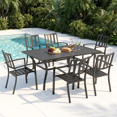 Vista 15 de MFSTUDIO Juego de comedor al aire libre para 6 con agujero para paraguas Patrón de red