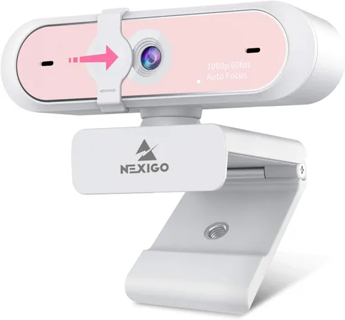 Vista 8 de NexiGo N660P - Cámara web 1080P 60FPS con control de software, micrófono dual y cubierta, enfoque automático, cámara web USB HD para ordenador