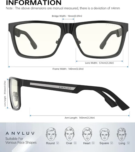 Vista 4 de ANYLUV Blue Light Glasses for Men Stylish Anti Eyestrain Lightwight Metal Frame Blue Light Blocking Glasses