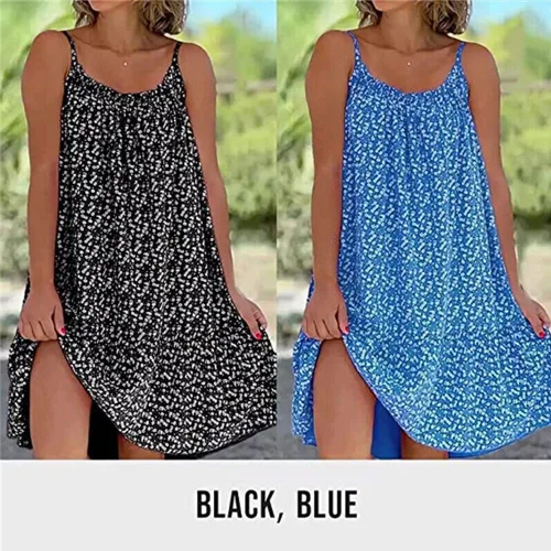 Vista 6 de YSGBYSG CamiBloom - Vestido camisola con estampado floral, mini vestido de verano para mujer, sin mangas, tirantes delgados (M, negro+rojo)