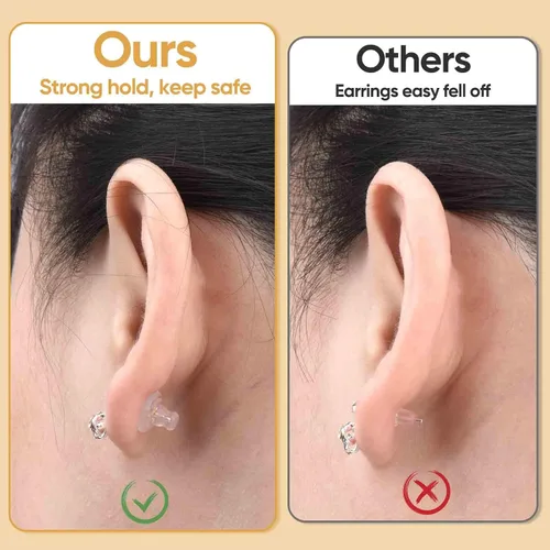 Vista 6 de Respaldos de Aretes, Respaldos de Aretes de Silicona de Oro 18K para Aretes de Botón/Orejas Caídas, Respaldos de Aretes con Cierre de Seguridad