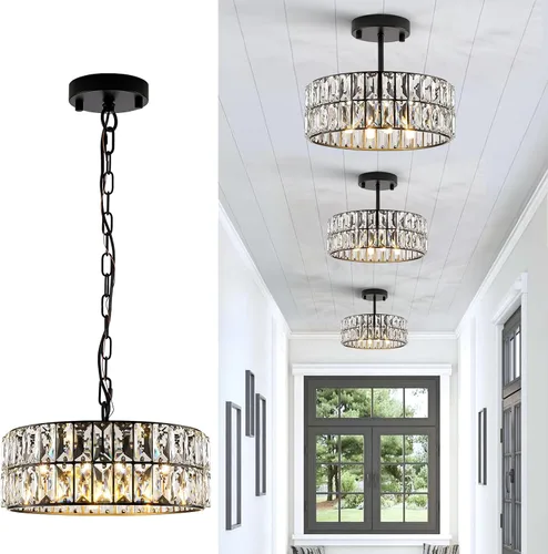 Vista 18 de CATINER Candelabros pequeños de cristal dorado, candelabro moderno de montaje semiempotrado con 4 luces de tambor de cristal, accesorio de luz