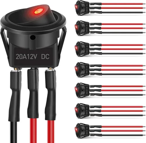 Vista 12 de Nilight Interruptor de botón de 0.472 in, 5 unidades con arnés precableado de acero inoxidable de 12 V 24 V, bloqueo automático, interruptores 5