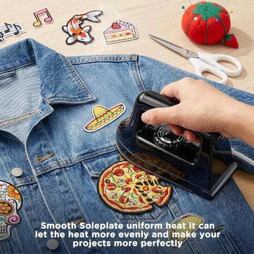Vista 5 de Mini plancha para ropa, plancha de viaje, pequeña máquina eléctrica de prensa de calor para manualidades de camisetas, plancha portátil para la Negro