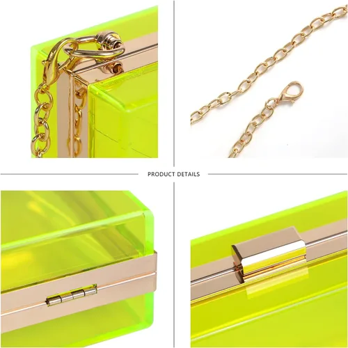 Vista 3 de WJCD - Bolso de mano de acrílico transparente para mujer, bolso de hombro con correa de cadena de dorada desmontable