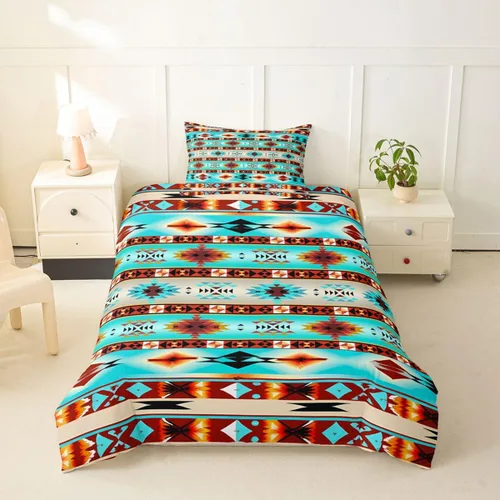 Vista 44 de Erosebridal Juego de funda de edredón estilo bohemio occidental tamaño individual, diseño de vaca atrapasueños del suroeste, juego de ropa de cama