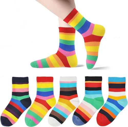 Vista 26 de EPEIUS Paquete de 5 calcetines sin costuras con rayas arcoíris para niños y niñas