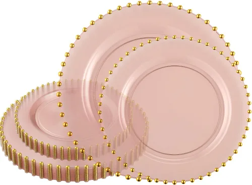 Vista 13 de Plasticpro - Juego de platos combinados de 32 piezas de plástico para cena, platos desechables de plástico elegantes y resistentes para fiestas de 7