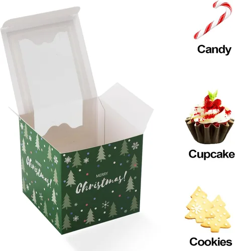 Vista 3 de 20 cajas individuales para cupcakes de Navidad con insertos, cajas de magdalenas con contenedores de ventana para cumpleaños, Navidad, boda, baby
