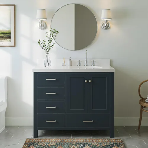 Vista 59 de ARIEL Cambridge tocador de baño con fregadero, madera maciza, encimera y protector contra salpicaduras de cuarzo blanco puro de 1.5 pulgadas