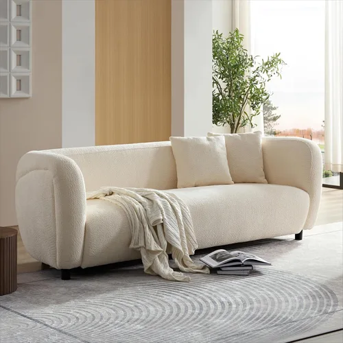 Vista 14 de KEVINSPACE Sofá moderno de 4 plazas con respaldo curvo de 88.58 pulgadas, estilo minimalista, cómodo sofá de 4 plazas con almohadas – Sofá de Beige